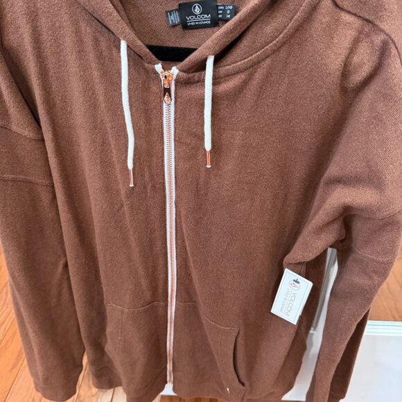 Volcom - NWT - L Hooded Sweatshirt - Brown Terry Like Material - Picture 4 of 5